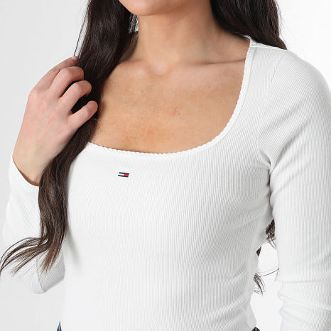 Tommy Jeans - Tee Shirt Manches Longues Femme Soft Rib 1836 Blanc