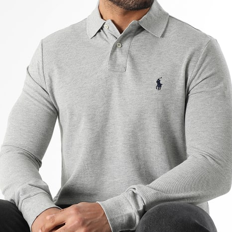 Polo Ralph Lauren - Polo Maniche Lunghe Custom Slim Original Player Grigio Melange