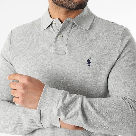 Polo Ralph Lauren - Polo Maniche Lunghe Custom Slim Original Player Grigio Melange