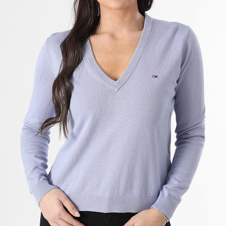 Tommy Jeans - Jersey Cuello V Mujer Essential 9888 Azul