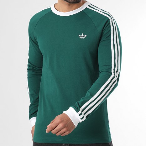 Adidas Originals - Tee Shirt Manches Longues A Bandes 3 Stripes KE3543 Vert Blanc
