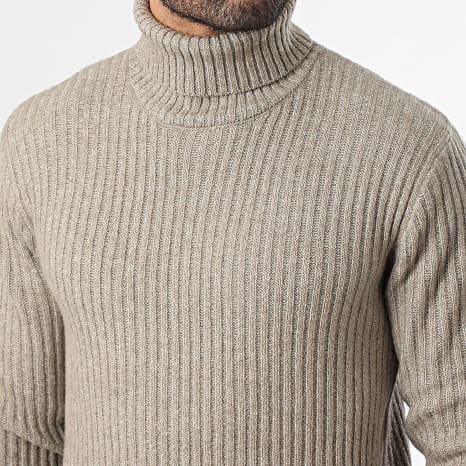 JJ Rebel - Jersey Rizado Cuello Alto Frey Beige Jaspeado