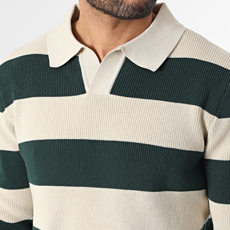 Frilivin - Jersey Cuello V Canalé 066 Beige Verde Oscuro