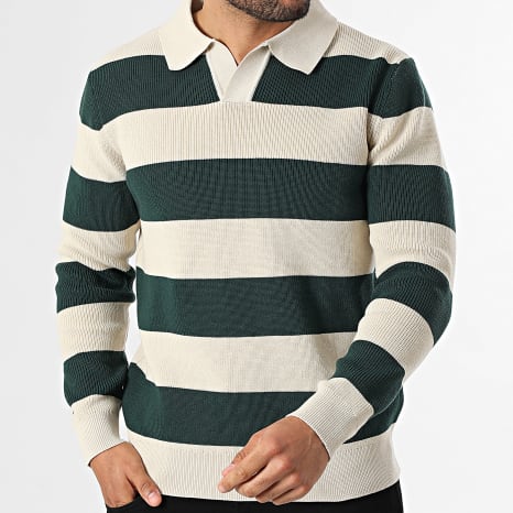 Frilivin - Jersey Cuello V Canalé 066 Beige Verde Oscuro