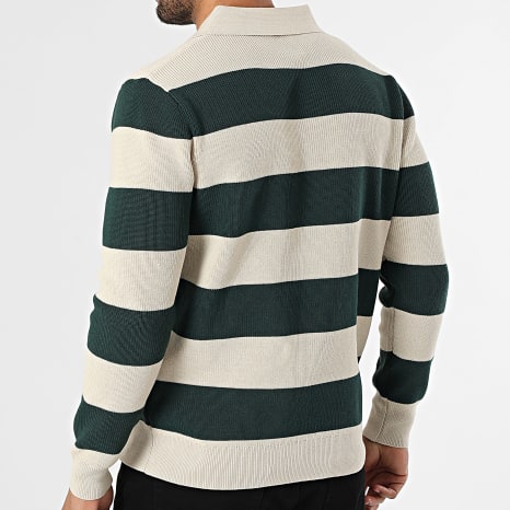 Frilivin - Jersey Cuello V Canalé 066 Beige Verde Oscuro