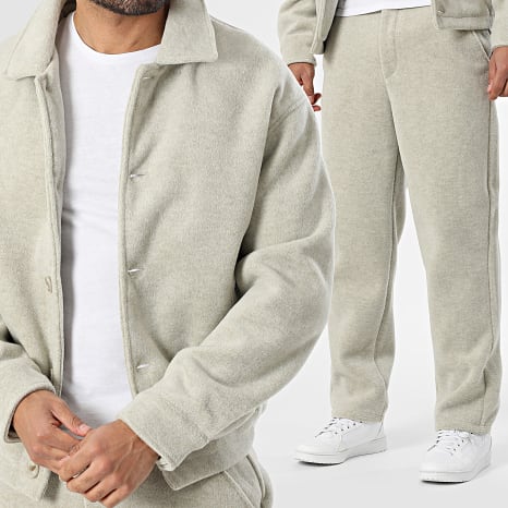 Frilivin - Conjunto de chaqueta abotonada y pantalón H55 Beige