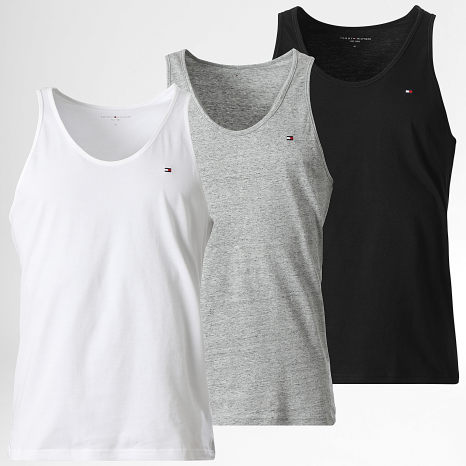 Tommy Hilfiger - Lot De 3 Débardeurs Signature 3387 Noir Gris Chiné Blanc