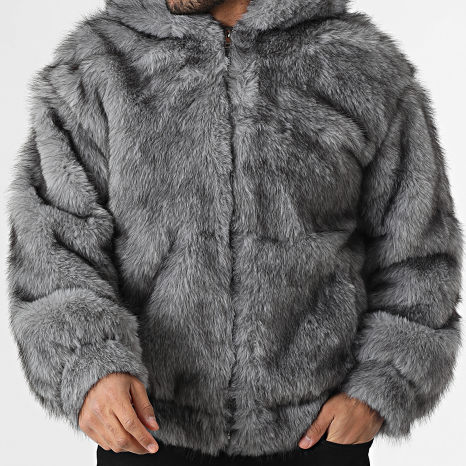Frilivin - Chaqueta con capucha de pelaje H03 Gris Jaspeado