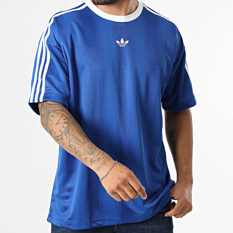 Adidas Originals - Tee Shirt A Bandes Jacquard Jersey KD5828 Bleu Roi Blanc