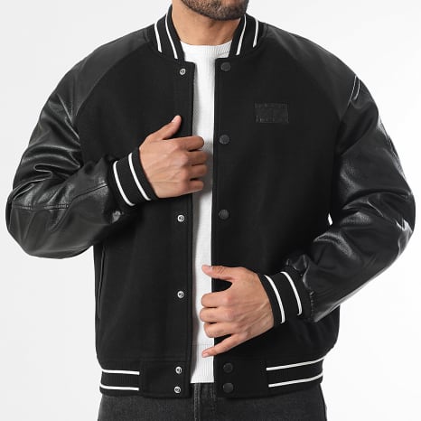 Tommy Jeans - Chaqueta Teddy Simili Cuero TJM Flag Varsity 2439 Negro