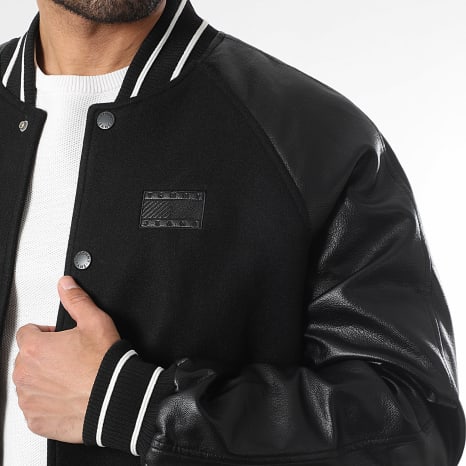 Tommy Jeans - Chaqueta Teddy Simili Cuero TJM Flag Varsity 2439 Negro