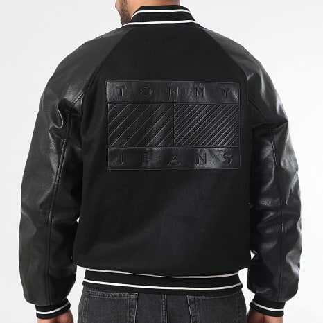 Tommy Jeans - Chaqueta Teddy Simili Cuero TJM Flag Varsity 2439 Negro