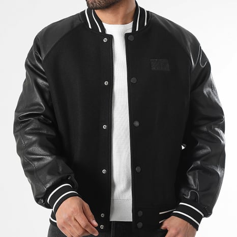 Tommy Jeans - Chaqueta Teddy Simili Cuero TJM Flag Varsity 2439 Negro