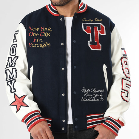Tommy Jeans - Chaqueta Teddy Varsity Badge 2729 Azul Marino Blanco