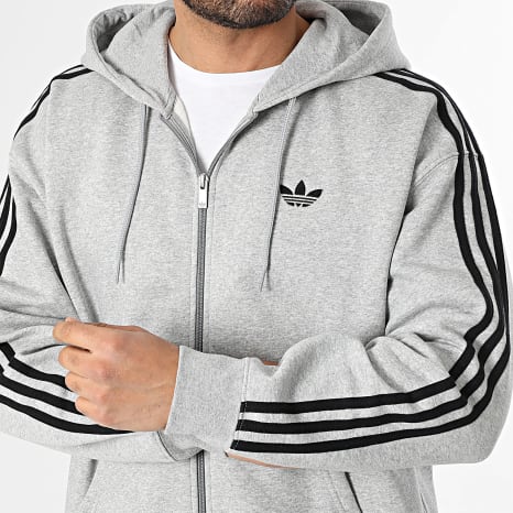 Adidas Originals - Sudadera con capucha con cremallera de bandas Baggy JX1546 Gris Jaspeado
