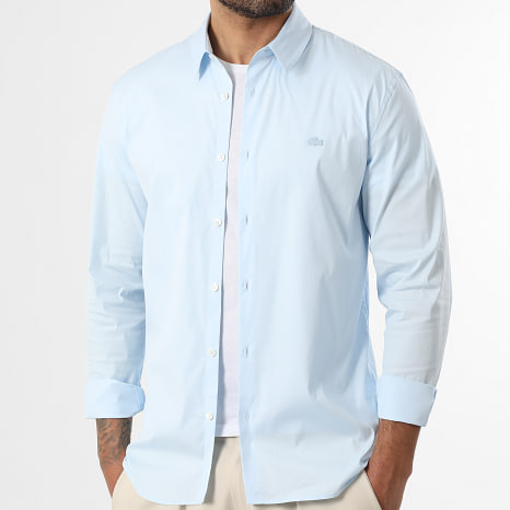 Lacoste - Camisa de Manga Larga Logo Bordado Cocodrilo Azul Claro