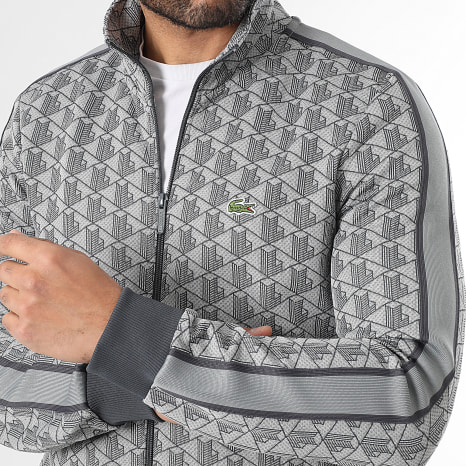 Lacoste - Veste Zippée Logo Brodé Crocodile Regular Fit Gris Chiné