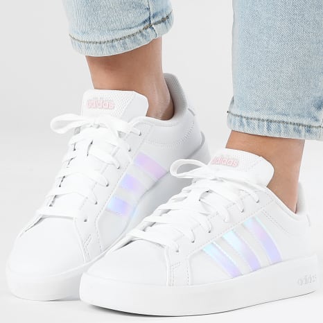 Adidas Performance - Zapatillas Mujer Grand Court 3.0 J JQ1978 Footwear Blanco Iridiscente Casi Rosa