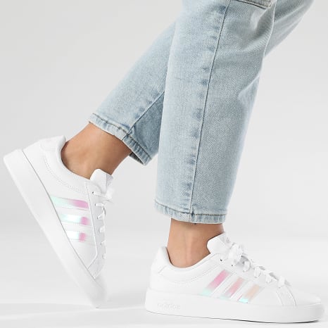 Adidas Performance - Zapatillas Mujer Grand Court 3.0 J JQ1978 Footwear Blanco Iridiscente Casi Rosa