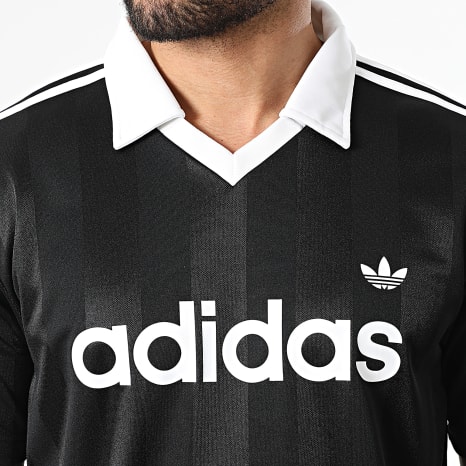 Adidas Originals - Tee Shirt Col V A Bandes Jersey KE3584 Noir Blanc