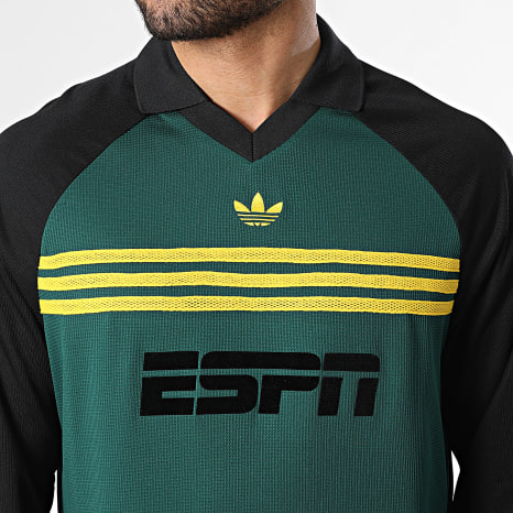 Adidas Originals - Sudadera Crewneck Cuello V Chest Stripes ESPN KE3315 Verde Negro Amarillo
