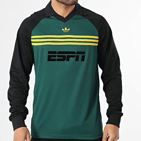 Adidas Originals - Sudadera Crewneck Cuello V Chest Stripes ESPN KE3315 Verde Negro Amarillo