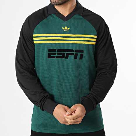 Adidas Originals - Sudadera Crewneck Cuello V Chest Stripes ESPN KE3315 Verde Negro Amarillo