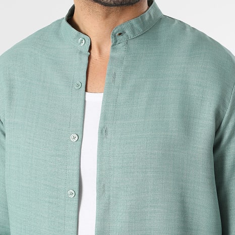 LBO - Conjunto Camisa de manga larga cuello oficial y Pantalón efecto lino 2466 Verde Salvia