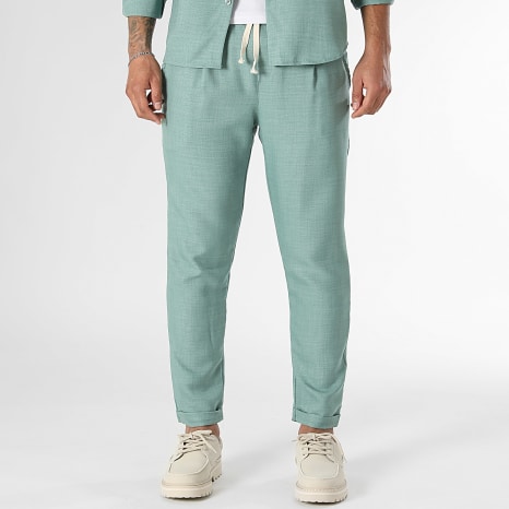 LBO - Conjunto Camisa de manga larga cuello oficial y Pantalón efecto lino 2466 Verde Salvia