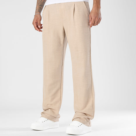 LBO - Conjunto Camisa Manga Larga Cuello Clásico Y Pantalón Flare Efecto Lino 2470 Beige