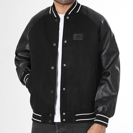 Tommy Jeans - Chaqueta Teddy de Piel Sintética TJM Flag Varsity 2557 Negra