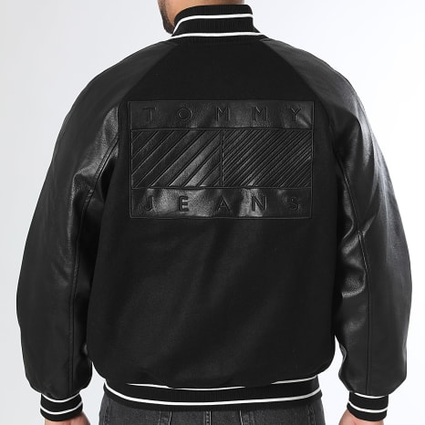 Tommy Jeans - Chaqueta Teddy de Piel Sintética TJM Flag Varsity 2557 Negra