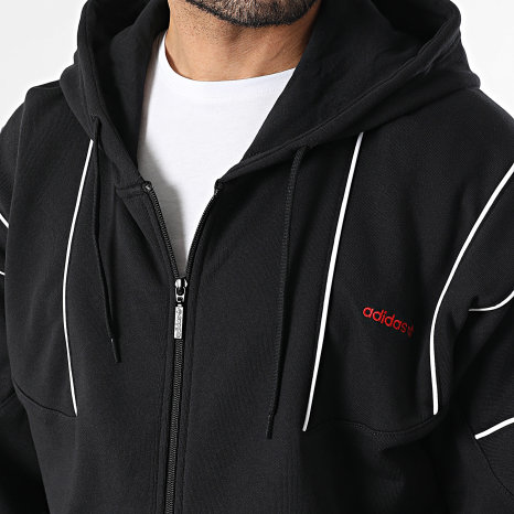 Adidas Originals - Sudadera con capucha y cremallera KE0092 Negro Blanco Rojo