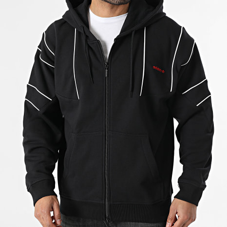 Adidas Originals - Sudadera con capucha y cremallera KE0092 Negro Blanco Rojo