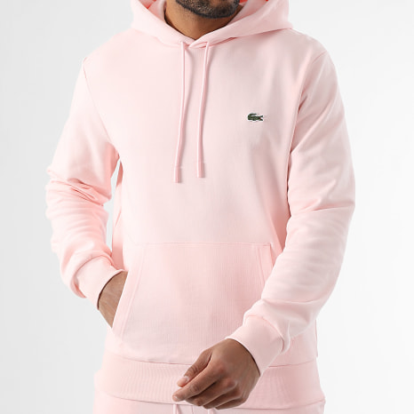 Lacoste - Sudadera Capucha Logo Bordado Cocodrilo Classic Fit Rosa