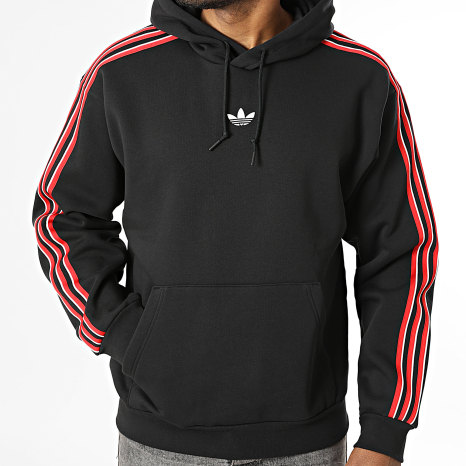 Adidas Originals - Sudadera con capucha a rayas HD KE3449 Negro Blanco Rojo