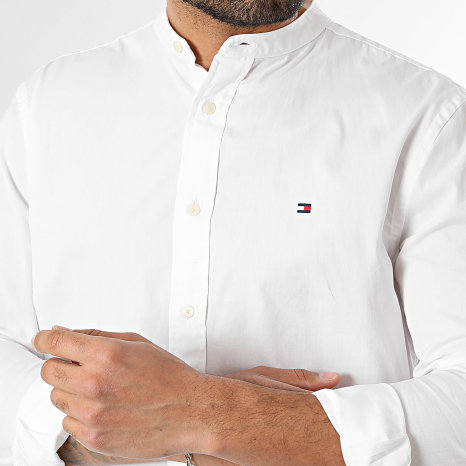 Tommy Hilfiger - Chemise Manches Longues Regular Fit Flex Poplin Solid Stand 9966 Blanc