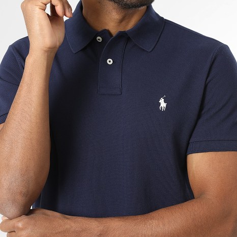 Polo Ralph Lauren - Polo Manches Courtes Custom Slim Original Player Bleu Marine
