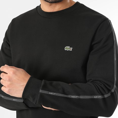 Lacoste - Sudadera Crewneck A Bandas Classic Fit Logo Bordado Cocodrilo Negro
