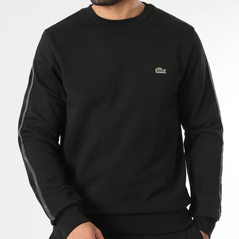 Lacoste - Sudadera Crewneck A Bandas Classic Fit Logo Bordado Cocodrilo Negro