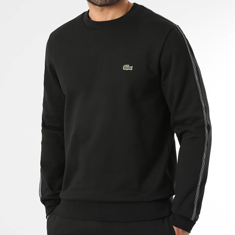 Lacoste - Sudadera Crewneck A Bandas Classic Fit Logo Bordado Cocodrilo Negro