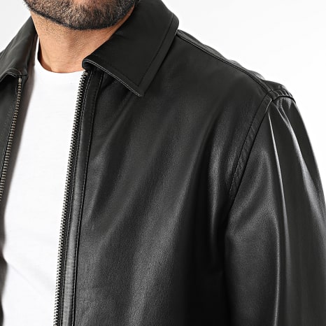BOSS - Chaqueta con cremallera de piel Jogear 50552141 Negro