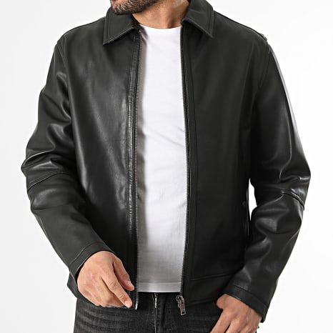 BOSS - Chaqueta con cremallera de piel Jogear 50552141 Negro