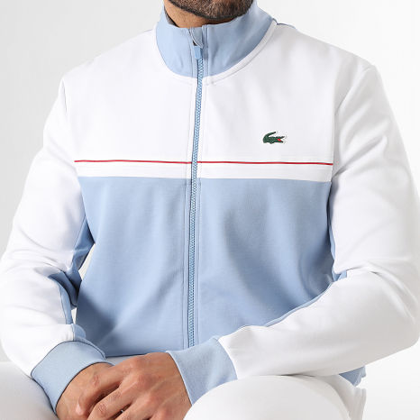 Lacoste - Chaqueta con cremallera Logo Cocodrilo Azul Claro Blanco