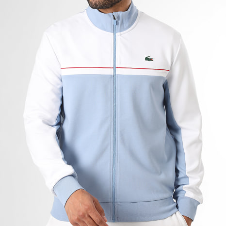 Lacoste - Chaqueta con cremallera Logo Cocodrilo Azul Claro Blanco