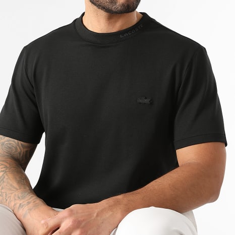 Lacoste - Tee Shirt Logo Brodé Crocodile Ton Sur Ton Regular Fit Noir