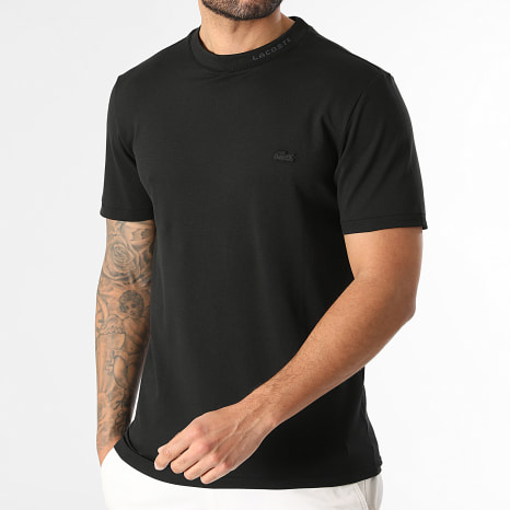 Lacoste - Tee Shirt Logo Brodé Crocodile Ton Sur Ton Regular Fit Noir