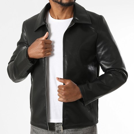 Frilivin - Chaqueta de imitación cuero con cremallera I05 Negro