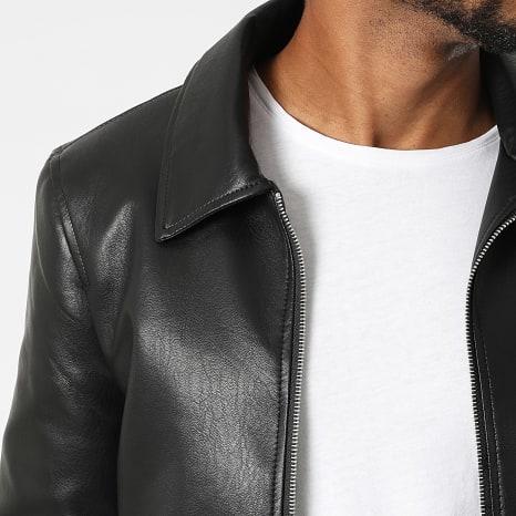 Frilivin - Chaqueta de imitación cuero con cremallera I05 Negro