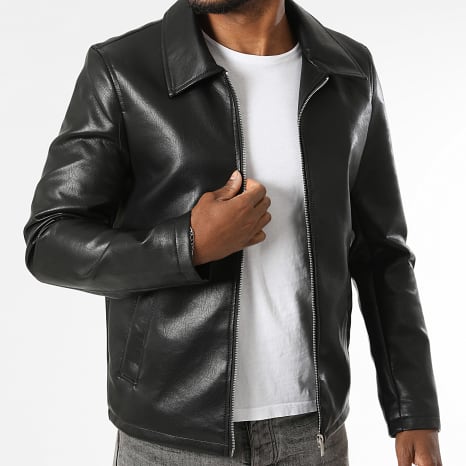 Frilivin - Chaqueta de imitación cuero con cremallera I05 Negro